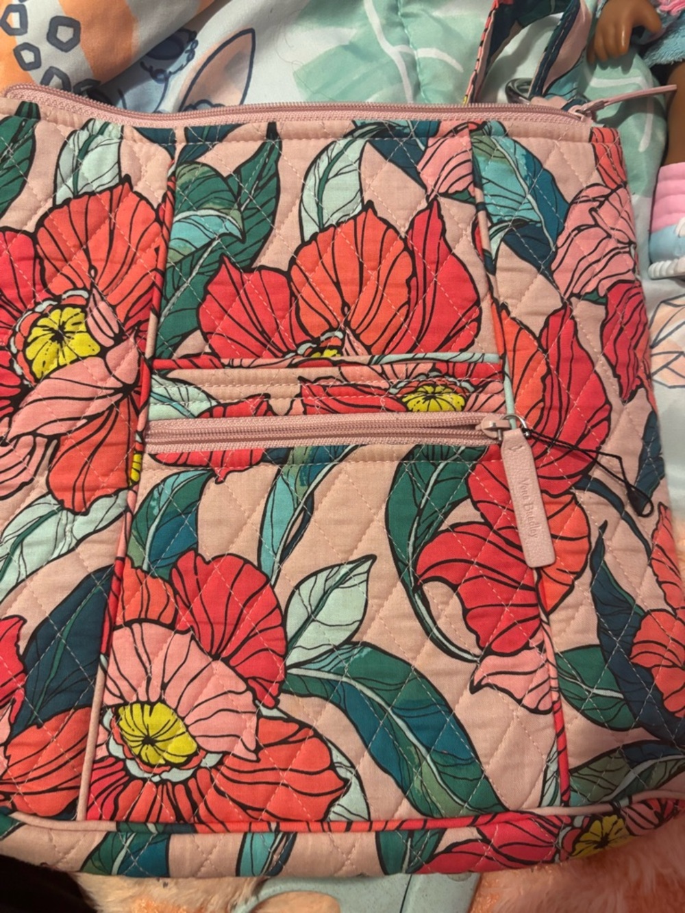 Vera Bradley Floral Quilted Crossbody Bag in Pink, Red & Teal